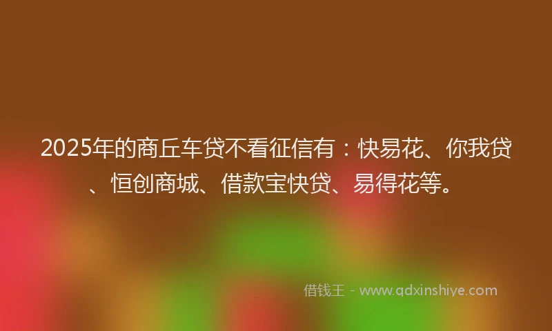 2025年的商丘车贷不看征信有：快易花、你我贷、恒创商城、借款宝快贷、易得花等。