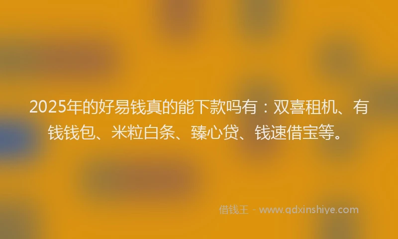2025年的好易钱真的能下款吗有：双喜租机、有钱钱包、米粒白条、臻心贷、钱速借宝等。