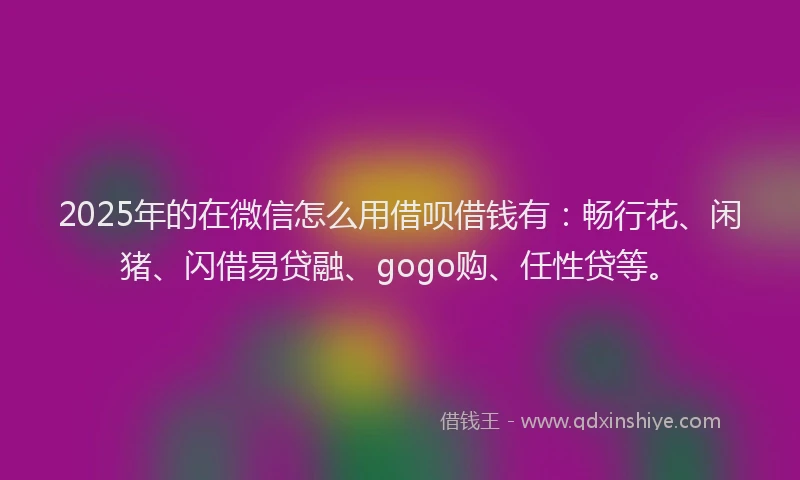 2025年的在微信怎么用借呗借钱有：畅行花、闲猪、闪借易贷融、gogo购、任性贷等。