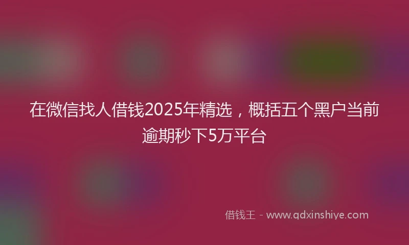 在微信找人借钱2025年精选，概括五个黑户当前逾期秒下5万平台
