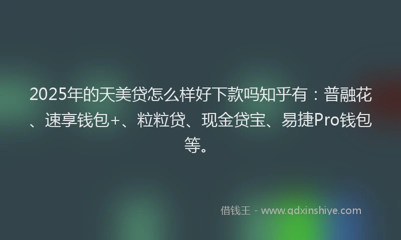 2025年的天美贷怎么样好下款吗知乎有：普融花、速享钱包+、粒粒贷、现金贷宝、易捷Pro钱包等。