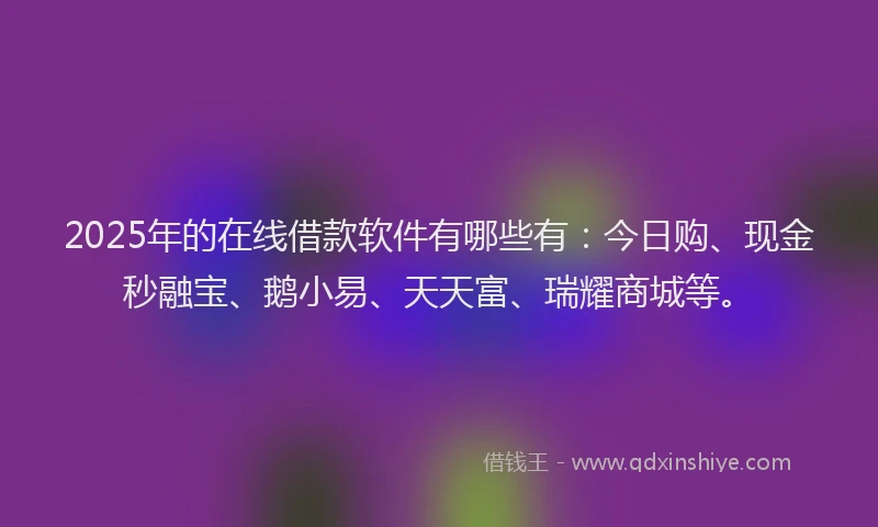 2025年的在线借款软件有哪些有：今日购、现金秒融宝、鹅小易、天天富、瑞耀商城等。