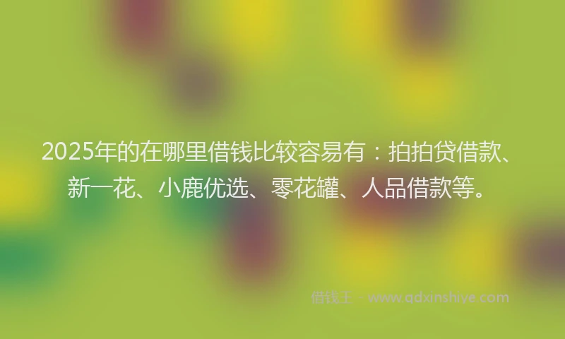 2025年的在哪里借钱比较容易有：拍拍贷借款、新一花、小鹿优选、零花罐、人品借款等。