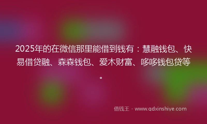 2025年的在微信那里能借到钱有：慧融钱包、快易借贷融、森森钱包、爱木财富、哆哆钱包贷等。