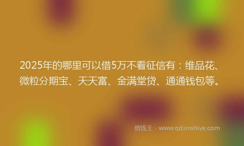 2025年的哪里可以借5万不看征信有：维品花、微粒分期宝、天天富、金满堂贷、通通钱包等。