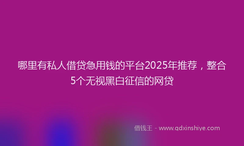 哪里有私人借贷急用钱的平台2025年推荐，整合5个无视黑白征信的网贷