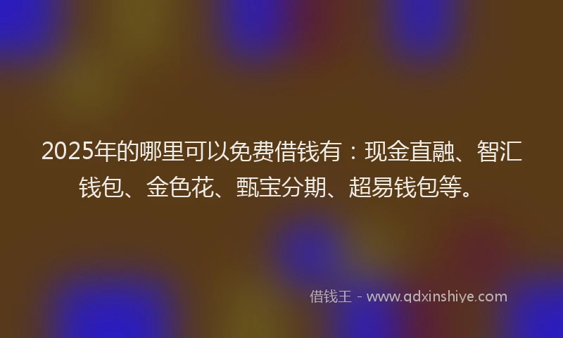2025年的哪里可以免费借钱有：现金直融、智汇钱包、金色花、甄宝分期、超易钱包等。