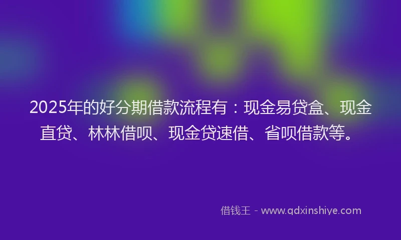 2025年的好分期借款流程有：现金易贷盒、现金直贷、林林借呗、现金贷速借、省呗借款等。