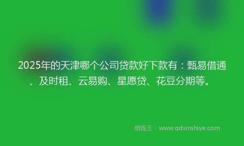 2025年的天津哪个公司贷款好下款有：甄易借通、及时租、云易购、星愿贷、花豆分期等。
