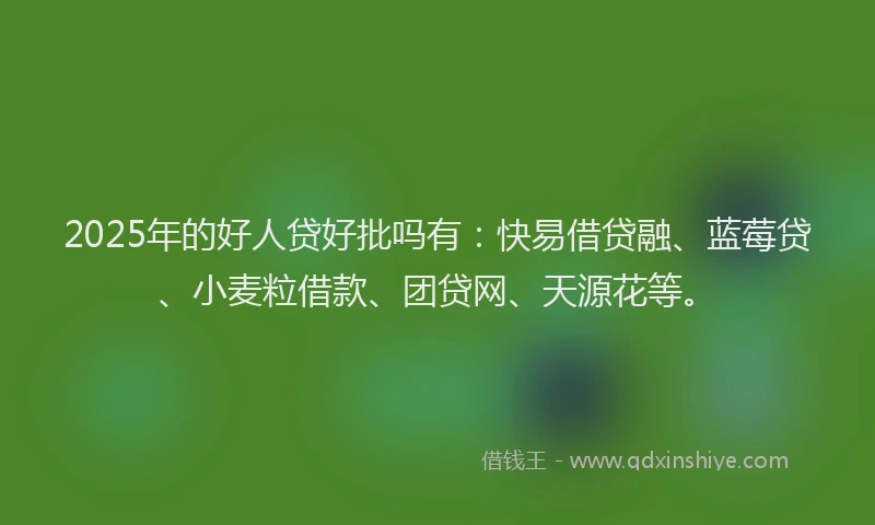 2025年的好人贷好批吗有：快易借贷融、蓝莓贷、小麦粒借款、团贷网、天源花等。