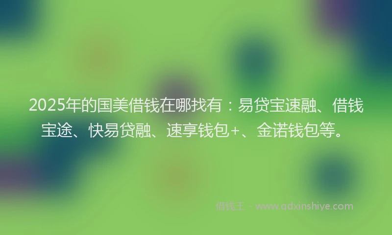 2025年的国美借钱在哪找有：易贷宝速融、借钱宝途、快易贷融、速享钱包+、金诺钱包等。