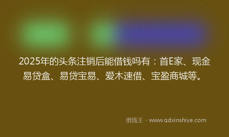 2025年的头条注销后能借钱吗有：首E家、现金易贷盒、易贷宝易、爱木速借、宝盈商城等。