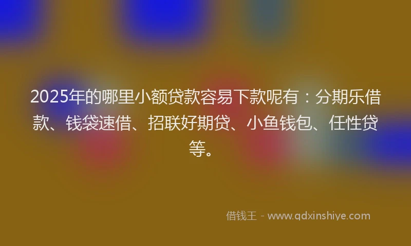 2025年的哪里小额贷款容易下款呢有：分期乐借款、钱袋速借、招联好期贷、小鱼钱包、任性贷等。