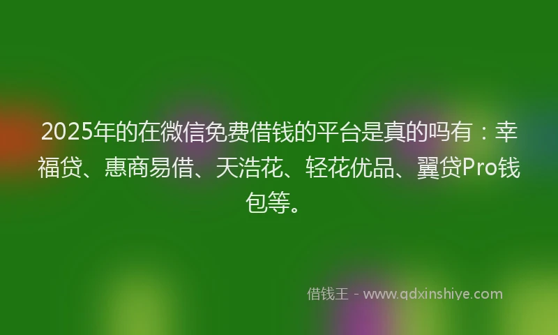 2025年的在微信免费借钱的平台是真的吗有：幸福贷、惠商易借、天浩花、轻花优品、翼贷Pro钱包等。