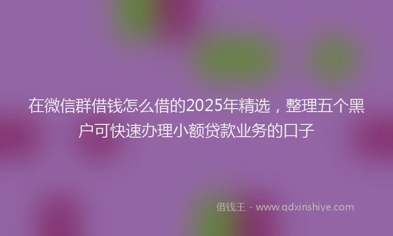 在微信群借钱怎么借的2025年精选，整理五个黑户可快速办理小额贷款业务的口子