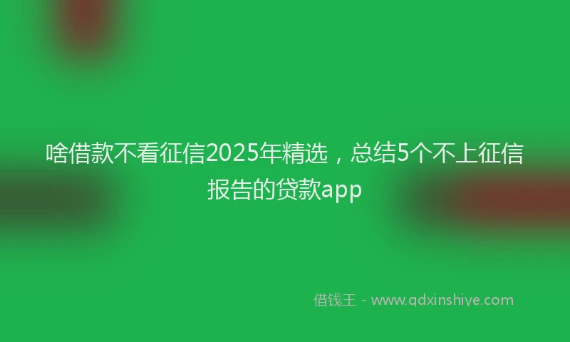 啥借款不看征信2025年精选，总结5个不上征信报告的贷款app