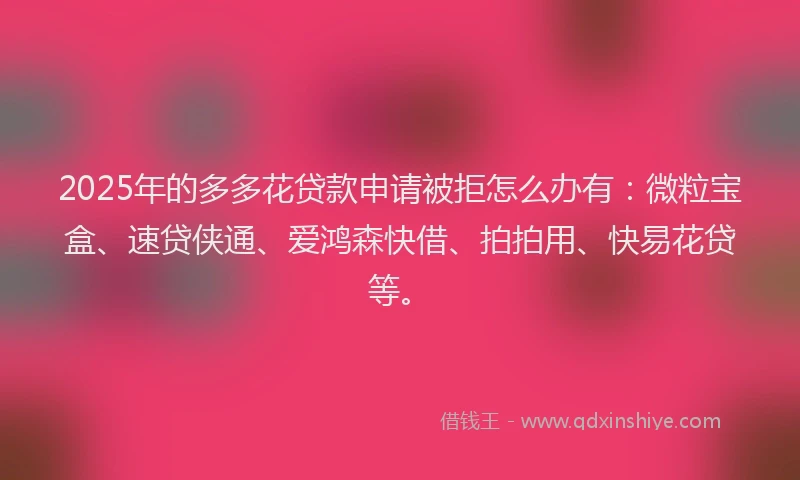 2025年的多多花贷款申请被拒怎么办有：微粒宝盒、速贷侠通、爱鸿森快借、拍拍用、快易花贷等。