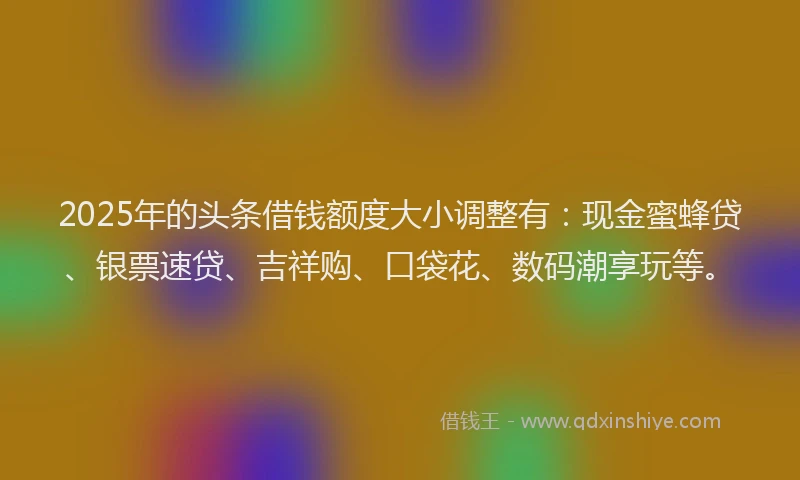 2025年的头条借钱额度大小调整有：现金蜜蜂贷、银票速贷、吉祥购、口袋花、数码潮享玩等。