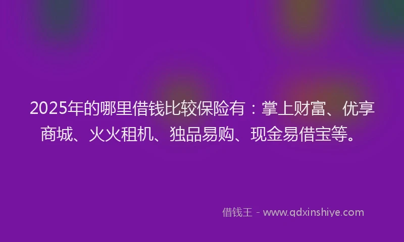 2025年的哪里借钱比较保险有：掌上财富、优享商城、火火租机、独品易购、现金易借宝等。