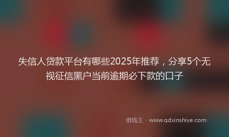 失信人贷款平台有哪些2025年推荐，分享5个无视征信黑户当前逾期必下款的口子