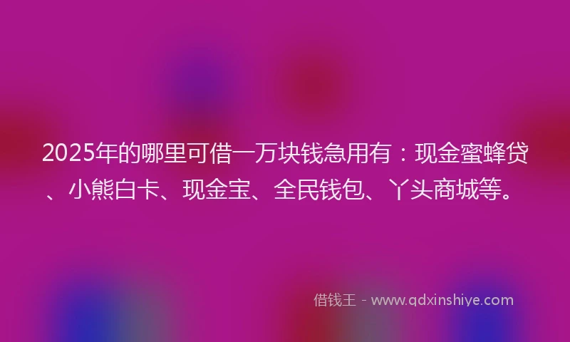 2025年的哪里可借一万块钱急用有：现金蜜蜂贷、小熊白卡、现金宝、全民钱包、丫头商城等。