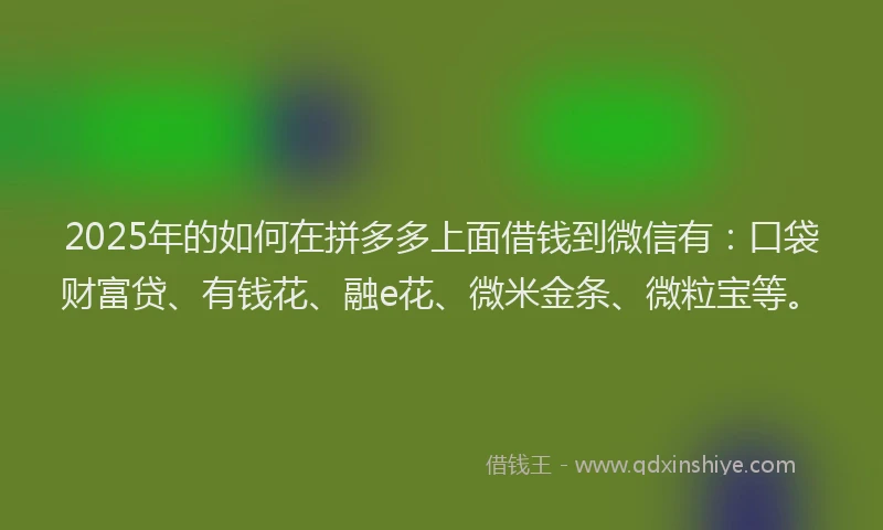 2025年的如何在拼多多上面借钱到微信有：口袋财富贷、有钱花、融e花、微米金条、微粒宝等。