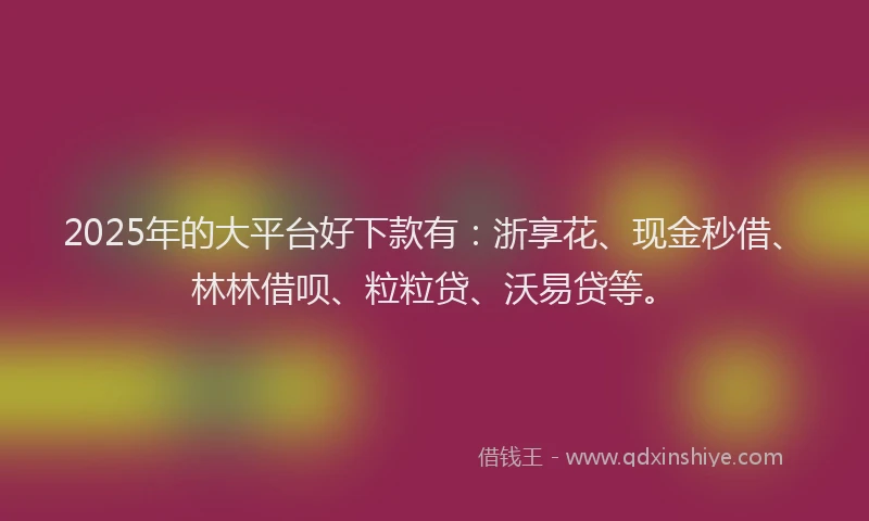 2025年的大平台好下款有：浙享花、现金秒借、林林借呗、粒粒贷、沃易贷等。