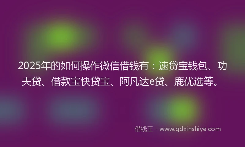2025年的如何操作微信借钱有：速贷宝钱包、功夫贷、借款宝快贷宝、阿凡达e贷、鹿优选等。