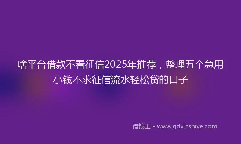 啥平台借款不看征信2025年推荐，整理五个急用小钱不求征信流水轻松贷的口子