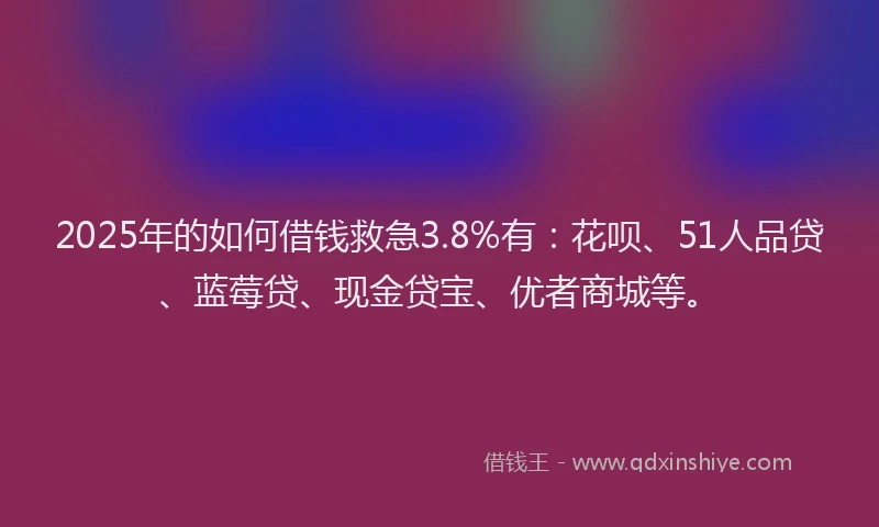 2025年的如何借钱救急3.8%有：花呗、51人品贷、蓝莓贷、现金贷宝、优者商城等。