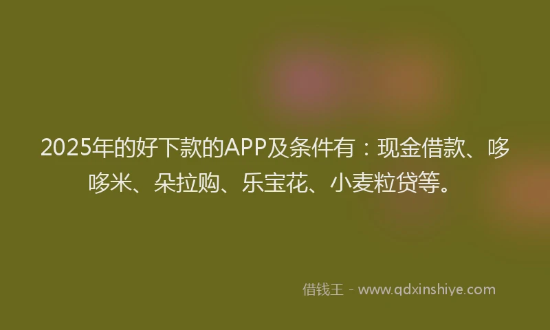 2025年的好下款的APP及条件有：现金借款、哆哆米、朵拉购、乐宝花、小麦粒贷等。