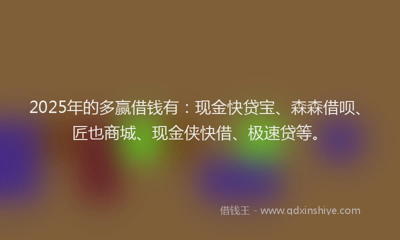 2025年的多赢借钱有：现金快贷宝、森森借呗、匠也商城、现金侠快借、极速贷等。
