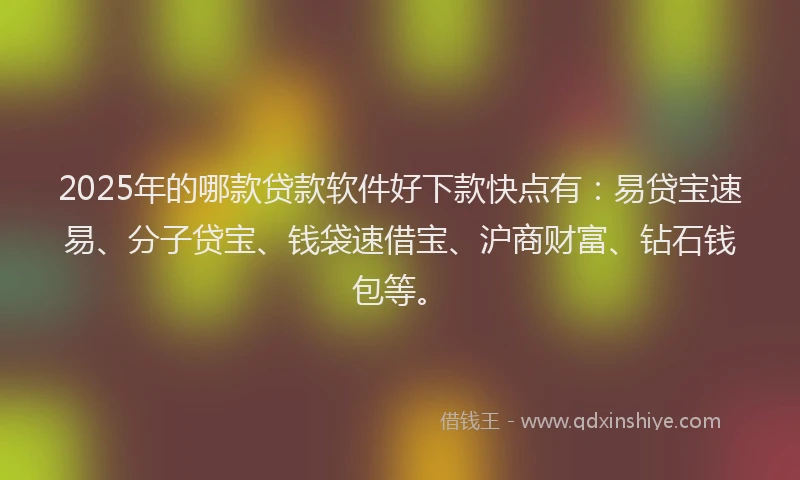 2025年的哪款贷款软件好下款快点有：易贷宝速易、分子贷宝、钱袋速借宝、沪商财富、钻石钱包等。