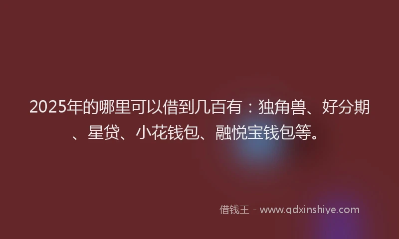 2025年的哪里可以借到几百有：独角兽、好分期、星贷、小花钱包、融悦宝钱包等。