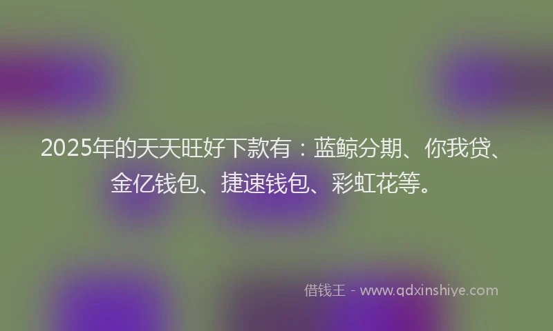 2025年的天天旺好下款有：蓝鲸分期、你我贷、金亿钱包、捷速钱包、彩虹花等。