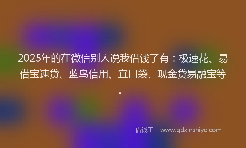 2025年的在微信别人说我借钱了有：极速花、易借宝速贷、蓝鸟信用、宜口袋、现金贷易融宝等。
