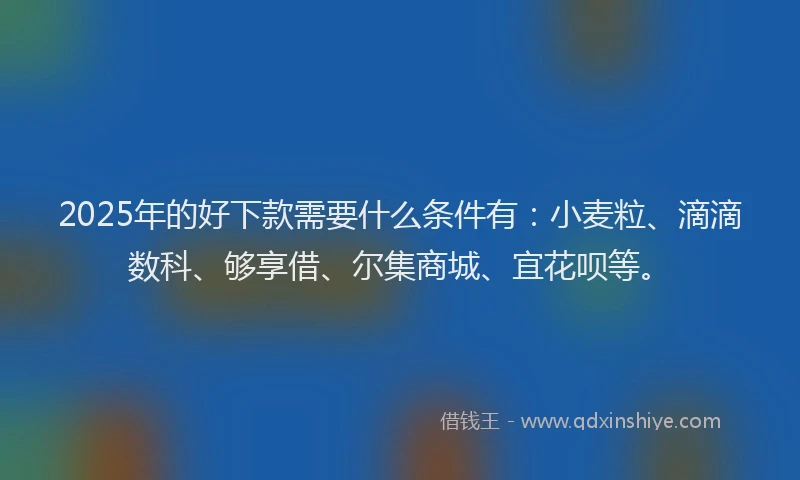 2025年的好下款需要什么条件有：小麦粒、滴滴数科、够享借、尔集商城、宜花呗等。