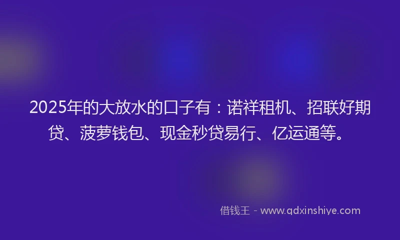 2025年的大放水的口子有：诺祥租机、招联好期贷、菠萝钱包、现金秒贷易行、亿运通等。
