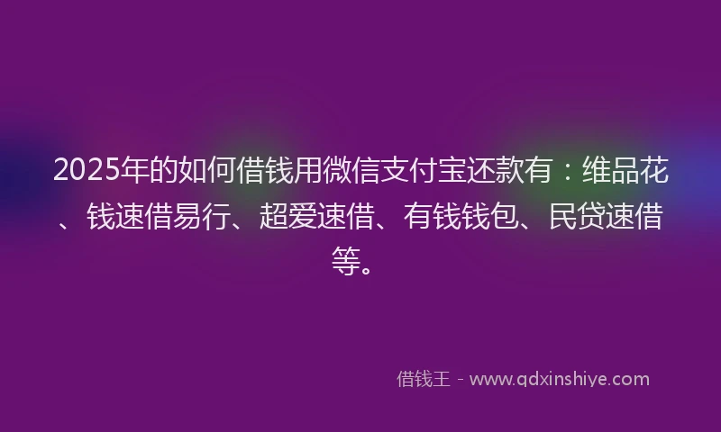 2025年的如何借钱用微信支付宝还款有：维品花、钱速借易行、超爱速借、有钱钱包、民贷速借等。