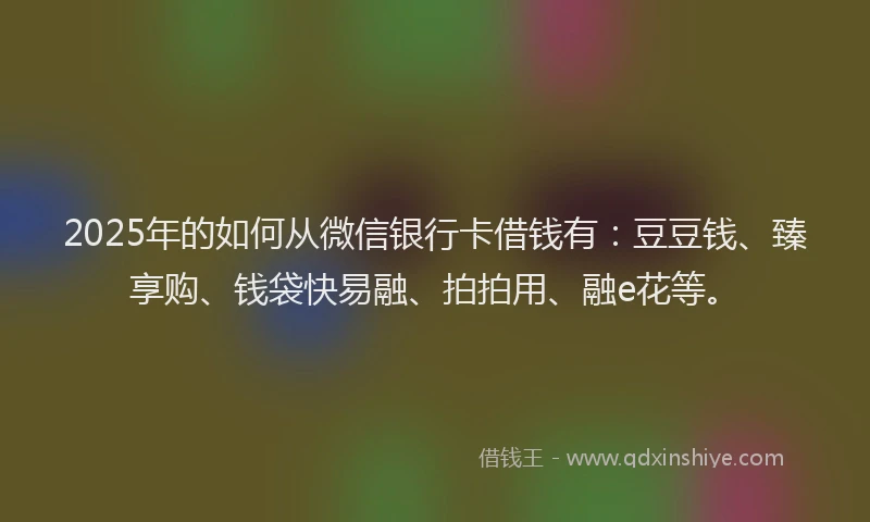 2025年的如何从微信银行卡借钱有：豆豆钱、臻享购、钱袋快易融、拍拍用、融e花等。