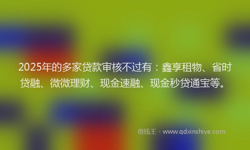 2025年的多家贷款审核不过有：鑫享租物、省时贷融、微微理财、现金速融、现金秒贷通宝等。