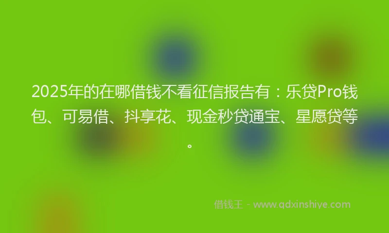 2025年的在哪借钱不看征信报告有：乐贷Pro钱包、可易借、抖享花、现金秒贷通宝、星愿贷等。