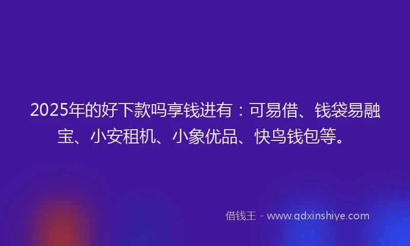 2025年的好下款吗享钱进有：可易借、钱袋易融宝、小安租机、小象优品、快鸟钱包等。