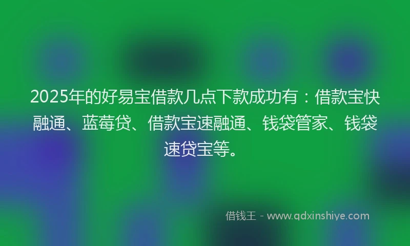 2025年的好易宝借款几点下款成功有：借款宝快融通、蓝莓贷、借款宝速融通、钱袋管家、钱袋速贷宝等。