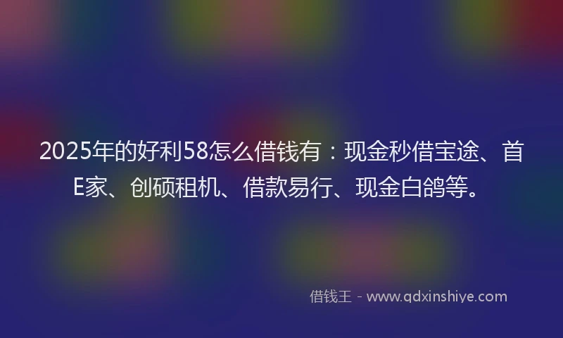 2025年的好利58怎么借钱有：现金秒借宝途、首E家、创硕租机、借款易行、现金白鸽等。