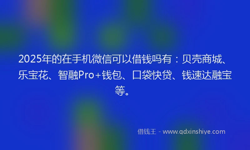 2025年的在手机微信可以借钱吗有：贝壳商城、乐宝花、智融Pro+钱包、口袋快贷、钱速达融宝等。