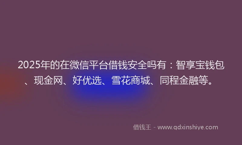 2025年的在微信平台借钱安全吗有：智享宝钱包、现金网、好优选、雪花商城、同程金融等。
