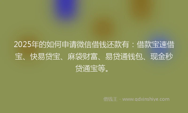 2025年的如何申请微信借钱还款有：借款宝速借宝、快易贷宝、麻袋财富、易贷通钱包、现金秒贷通宝等。