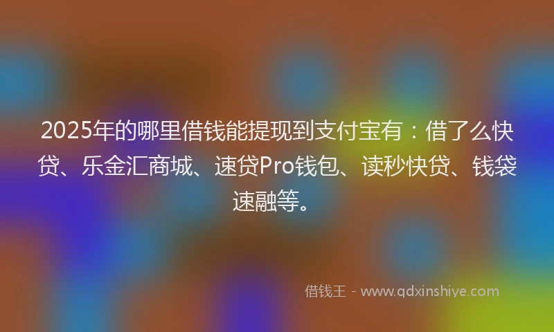 2025年的哪里借钱能提现到支付宝有：借了么快贷、乐金汇商城、速贷Pro钱包、读秒快贷、钱袋速融等。