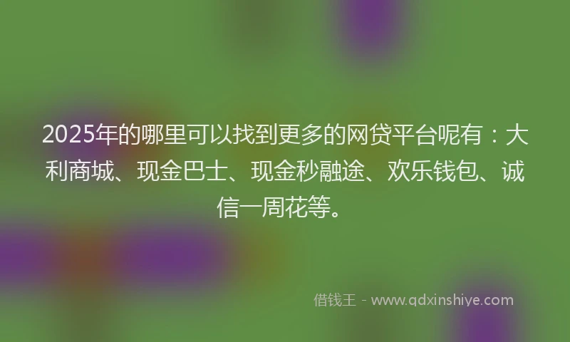 2025年的哪里可以找到更多的网贷平台呢有：大利商城、现金巴士、现金秒融途、欢乐钱包、诚信一周花等。